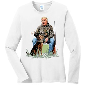 Hunting Trump Camouflage Funny Duck Hunting Season Maga Ladies Long Sleeve Shirt