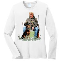 Hunting Trump Camouflage Funny Duck Hunting Season Maga Ladies Long Sleeve Shirt