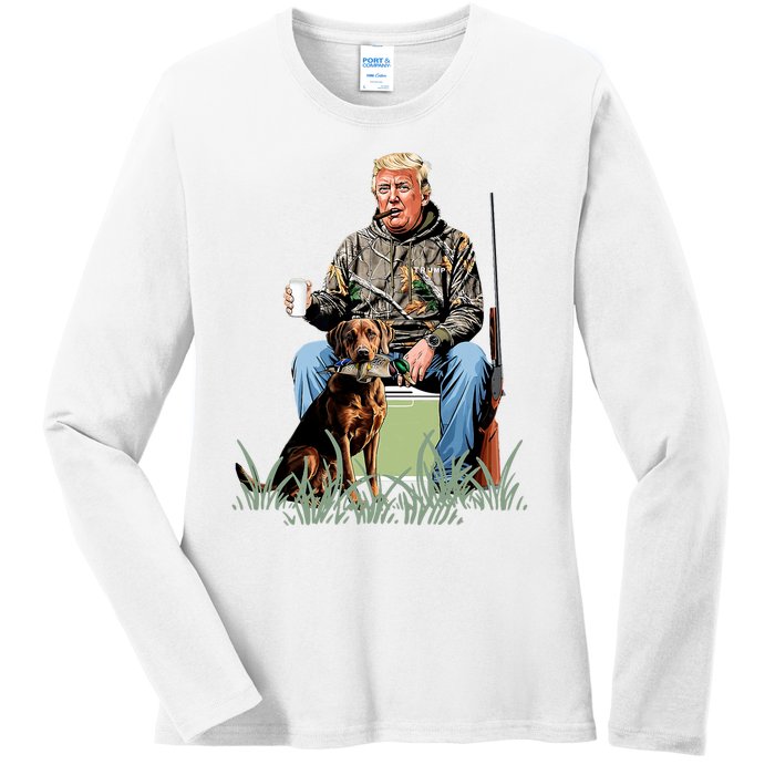 Hunting Trump Camouflage Funny Duck Hunting Season Maga Ladies Long Sleeve Shirt