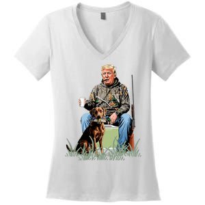 Hunting Trump Camouflage Funny Duck Hunting Season Maga Women's V-Neck T-Shirt