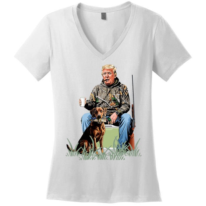 Hunting Trump Camouflage Funny Duck Hunting Season Maga Women's V-Neck T-Shirt