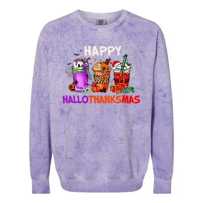 Halloween Thanksgiving Christmas Happy HalloThanksMas Coffee Colorblast Crewneck Sweatshirt