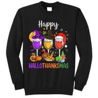 Halloween Thanksgiving Christmas Happy Hallothanksmas Wine Sweatshirt