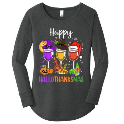 Halloween Thanksgiving Christmas Happy Hallothanksmas Wine Women's Perfect Tri Tunic Long Sleeve Shirt