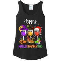 Halloween Thanksgiving Christmas Happy Hallothanksmas Wine Ladies Essential Tank