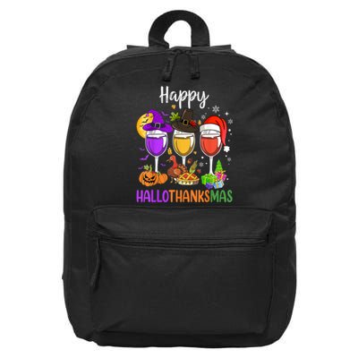 Halloween Thanksgiving Christmas Happy Hallothanksmas Wine 16 in Basic Backpack