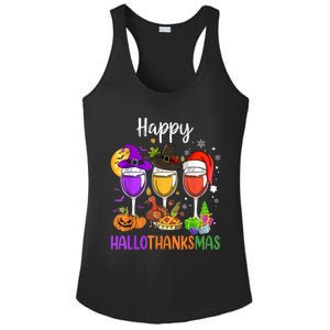 Halloween Thanksgiving Christmas Happy Hallothanksmas Wine Ladies PosiCharge Competitor Racerback Tank