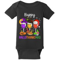 Halloween Thanksgiving Christmas Happy Hallothanksmas Wine Baby Bodysuit