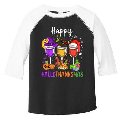 Halloween Thanksgiving Christmas Happy Hallothanksmas Wine Toddler Fine Jersey T-Shirt