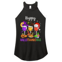 Halloween Thanksgiving Christmas Happy Hallothanksmas Wine Women's Perfect Tri Rocker Tank