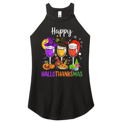 Halloween Thanksgiving Christmas Happy Hallothanksmas Wine Women's Perfect Tri Rocker Tank