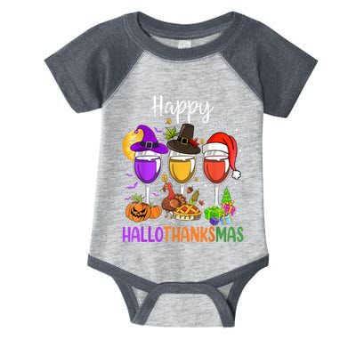 Halloween Thanksgiving Christmas Happy Hallothanksmas Wine Infant Baby Jersey Bodysuit