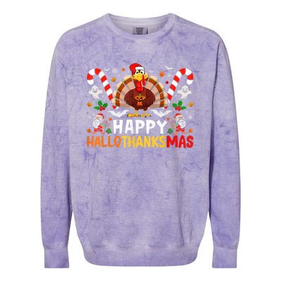 Halloween Thanksgiving Christmas Happy Hallothanksmas Colorblast Crewneck Sweatshirt