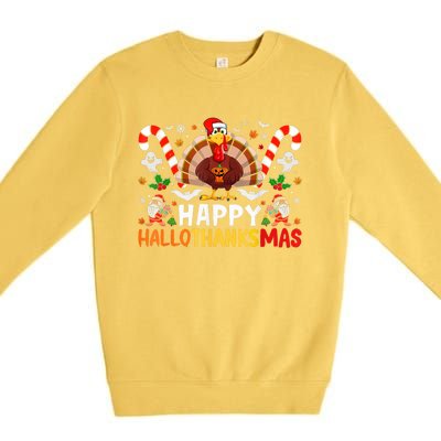 Halloween Thanksgiving Christmas Happy Hallothanksmas Premium Crewneck Sweatshirt