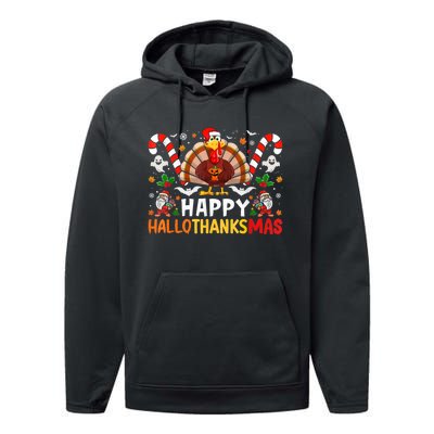 Halloween Thanksgiving Christmas Happy Hallothanksmas Performance Fleece Hoodie