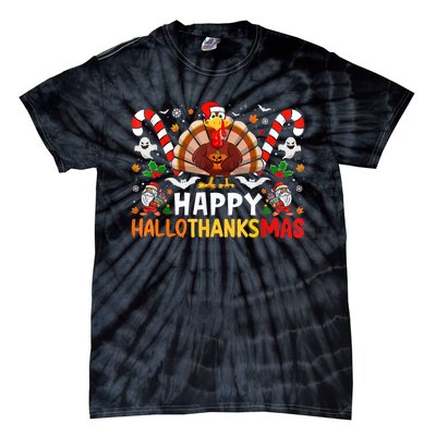 Halloween Thanksgiving Christmas Happy Hallothanksmas Tie-Dye T-Shirt