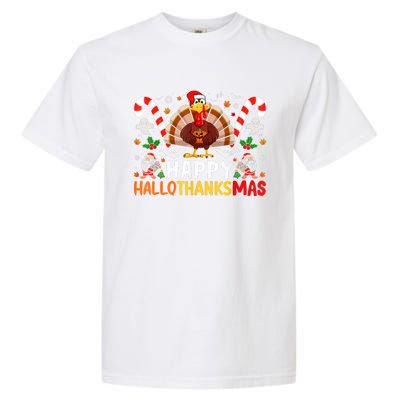 Halloween Thanksgiving Christmas Happy Hallothanksmas Garment-Dyed Heavyweight T-Shirt