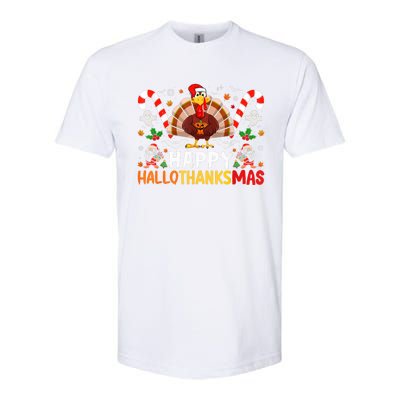 Halloween Thanksgiving Christmas Happy Hallothanksmas Softstyle CVC T-Shirt