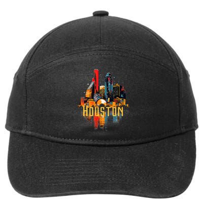 Houston Texas City Downtown Skyline Texas Hou 7-Panel Snapback Hat