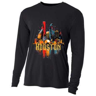 Houston Texas City Downtown Skyline Texas Hou Cooling Performance Long Sleeve Crew