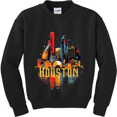 Houston Texas City Downtown Skyline Texas Hou Kids Sweatshirt