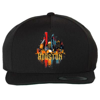 Houston Texas City Downtown Skyline Texas Hou Wool Snapback Cap