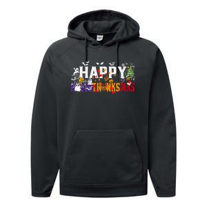 Halloween Thanksgiving Christmas 2024 Happy Hallothanksmas Performance Fleece Hoodie