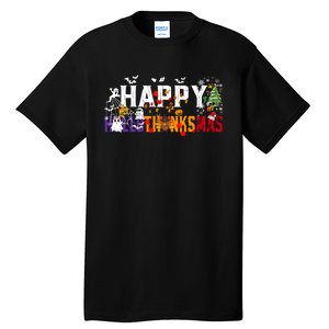 Halloween Thanksgiving Christmas 2024 Happy Hallothanksmas Tall T-Shirt