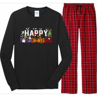 Halloween Thanksgiving Christmas 2024 Happy Hallothanksmas Long Sleeve Pajama Set