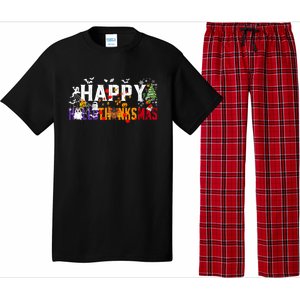 Halloween Thanksgiving Christmas 2024 Happy Hallothanksmas Pajama Set