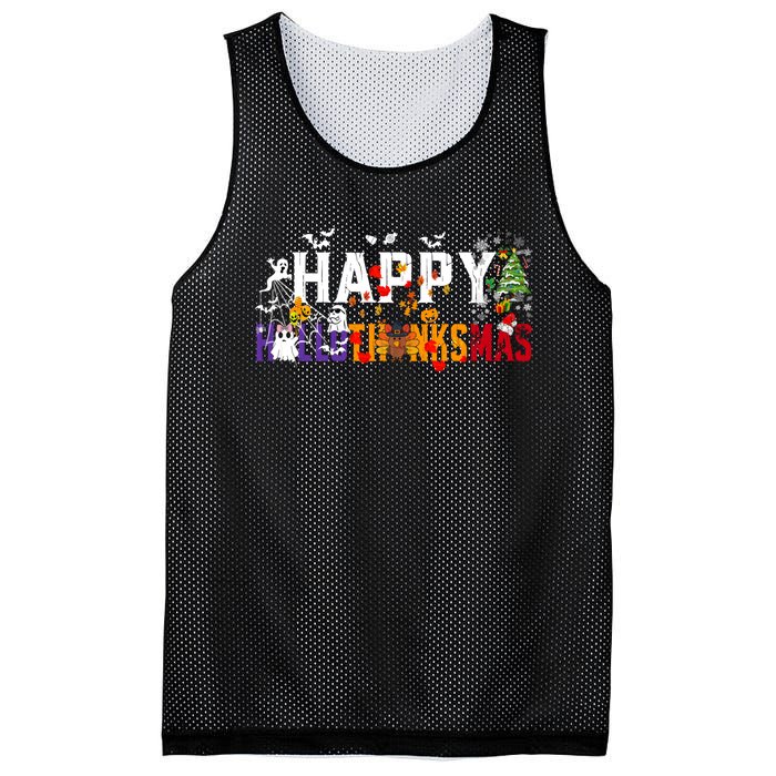 Halloween Thanksgiving Christmas 2024 Happy Hallothanksmas Mesh Reversible Basketball Jersey Tank