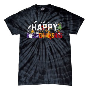 Halloween Thanksgiving Christmas 2024 Happy Hallothanksmas Tie-Dye T-Shirt