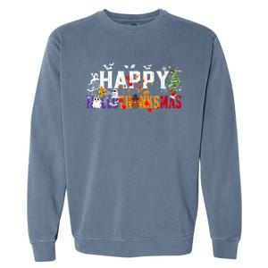 Halloween Thanksgiving Christmas 2024 Happy Hallothanksmas Garment-Dyed Sweatshirt