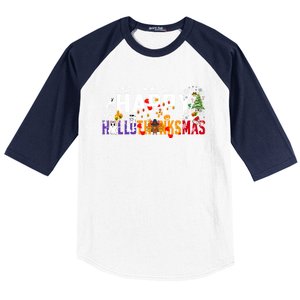 Halloween Thanksgiving Christmas 2024 Happy Hallothanksmas Baseball Sleeve Shirt