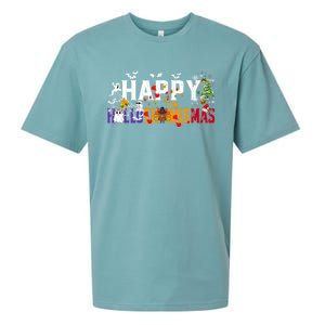 Halloween Thanksgiving Christmas 2024 Happy Hallothanksmas Sueded Cloud Jersey T-Shirt