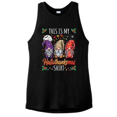 Halloween Thanksgiving Christmas Funny Hallothanksmas Gnomes Ladies PosiCharge Tri-Blend Wicking Tank