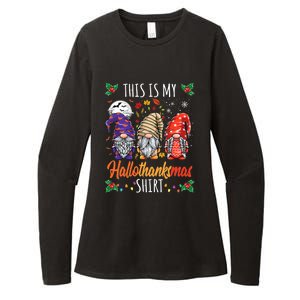 Halloween Thanksgiving Christmas Funny Hallothanksmas Gnomes Womens CVC Long Sleeve Shirt