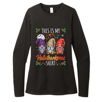 Halloween Thanksgiving Christmas Funny Hallothanksmas Gnomes Womens CVC Long Sleeve Shirt