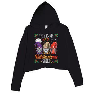 Halloween Thanksgiving Christmas Funny Hallothanksmas Gnomes Crop Fleece Hoodie