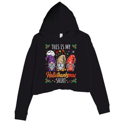 Halloween Thanksgiving Christmas Funny Hallothanksmas Gnomes Crop Fleece Hoodie