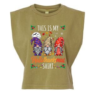 Halloween Thanksgiving Christmas Funny Hallothanksmas Gnomes Garment-Dyed Women's Muscle Tee