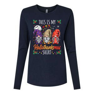 Halloween Thanksgiving Christmas Funny Hallothanksmas Gnomes Womens Cotton Relaxed Long Sleeve T-Shirt