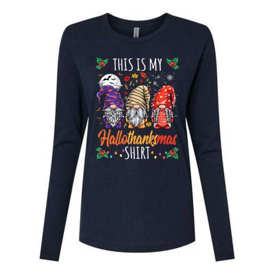 Halloween Thanksgiving Christmas Funny Hallothanksmas Gnomes Womens Cotton Relaxed Long Sleeve T-Shirt