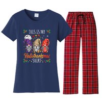 Halloween Thanksgiving Christmas Funny Hallothanksmas Gnomes Women's Flannel Pajama Set