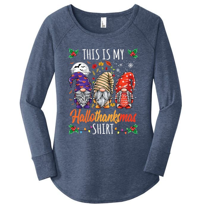 Halloween Thanksgiving Christmas Funny Hallothanksmas Gnomes Women's Perfect Tri Tunic Long Sleeve Shirt