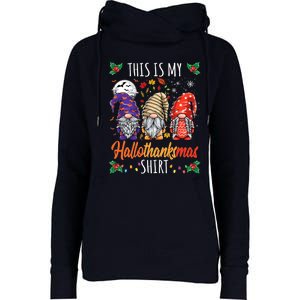 Halloween Thanksgiving Christmas Funny Hallothanksmas Gnomes Womens Funnel Neck Pullover Hood