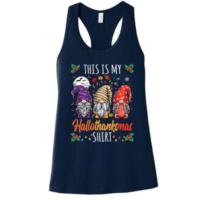 Halloween Thanksgiving Christmas Funny Hallothanksmas Gnomes Women's Racerback Tank