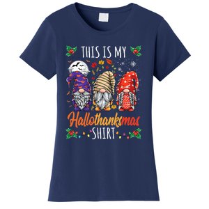 Halloween Thanksgiving Christmas Funny Hallothanksmas Gnomes Women's T-Shirt