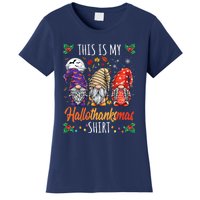 Halloween Thanksgiving Christmas Funny Hallothanksmas Gnomes Women's T-Shirt