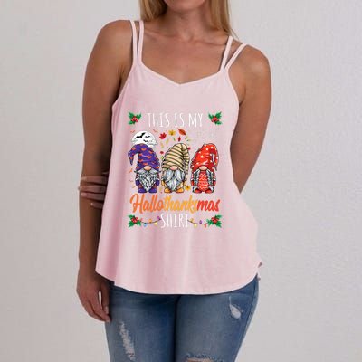 Halloween Thanksgiving Christmas Funny Hallothanksmas Gnomes Women's Strappy Tank